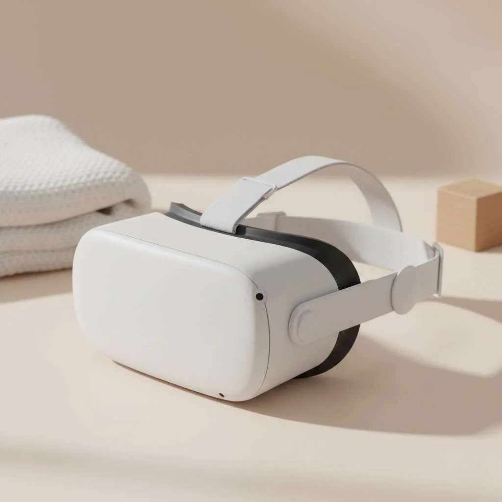 Person wearing a VR headset and holding controllers