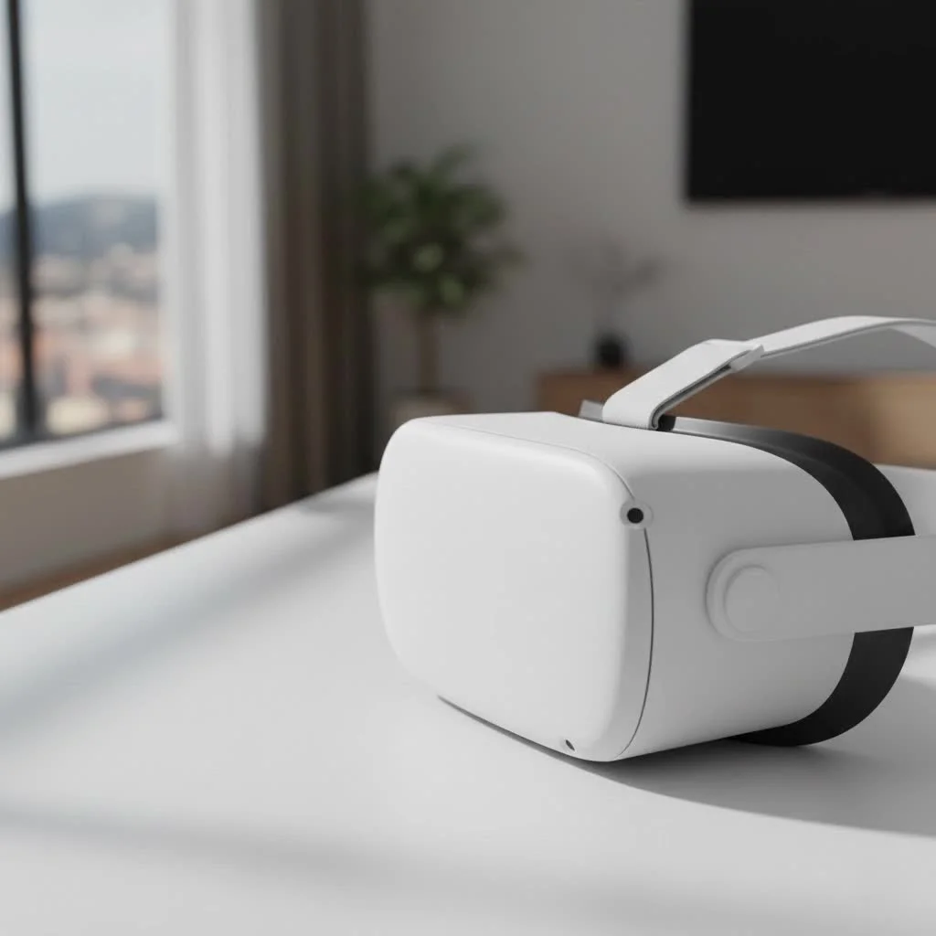 Person wearing a mobile VR headset with a smartphone inserted