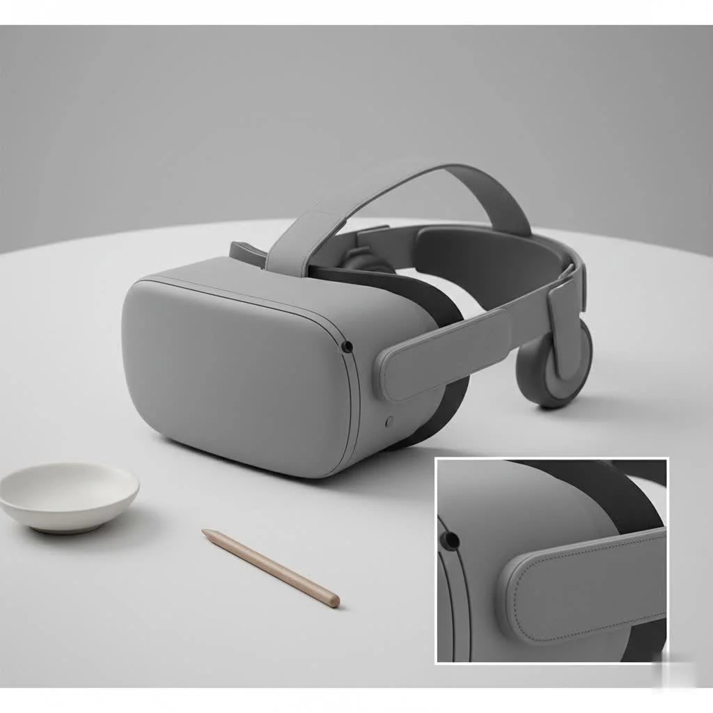Person wearing a virtual reality headset, interacting with virtual objects