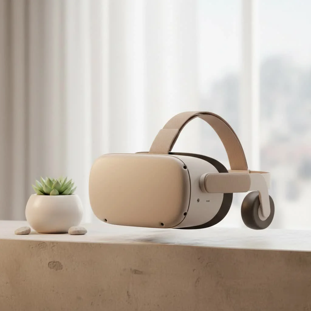 Person wearing a virtual reality headset and controllers