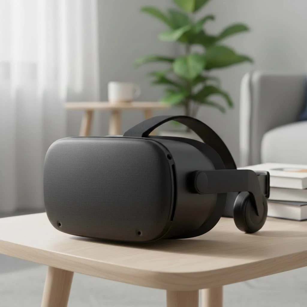 Person wearing a VR headset in a vibrant virtual reality environment